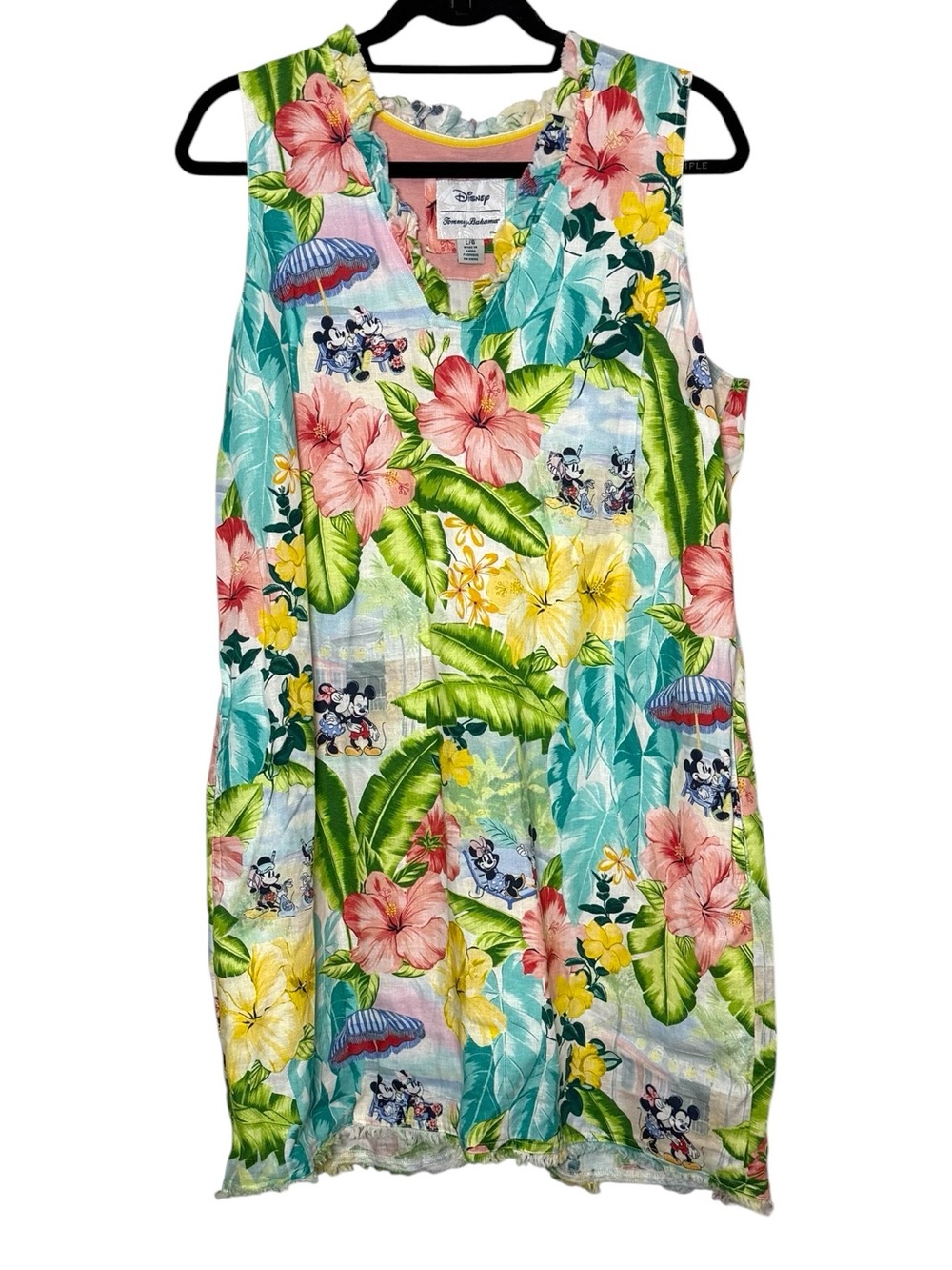 Disney Tommy Bahama Dress Size Large Mickey Minnie Floral Linen Shift